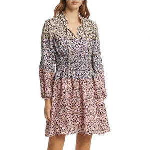 Vince Camuto Floral Smocked Waist Long Sleeve Mini 
Dress Pink Blue Size 6 NWT